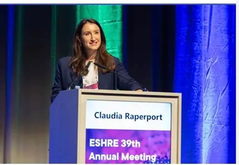 Dr Claudia Raperport presenting at the ESHRE 39th Annual Meeting